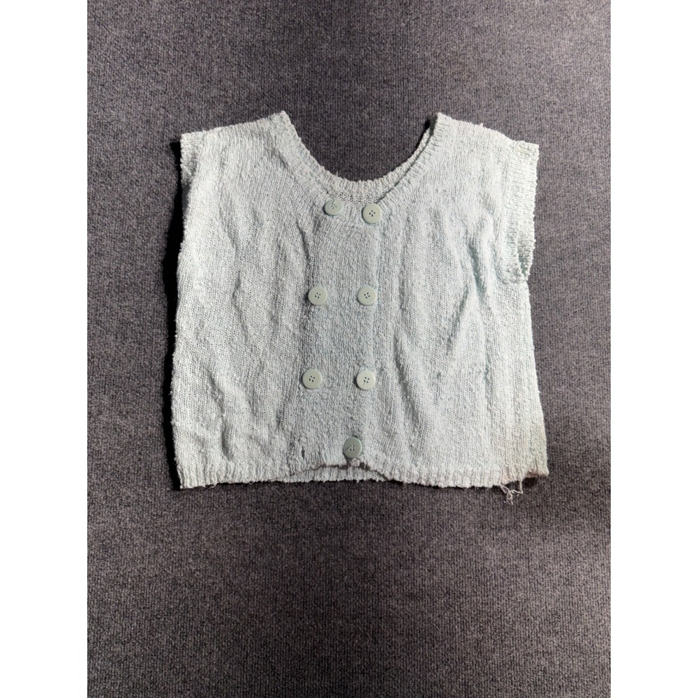 Vintage T.Q. Light Blue Knit Sweater Vest Double Breasted Ramie Cotton Cropped M
